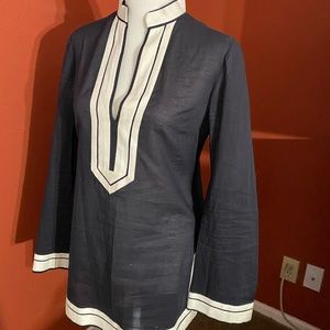 Tory Burch Tunic, Blue with White Trim, size 4